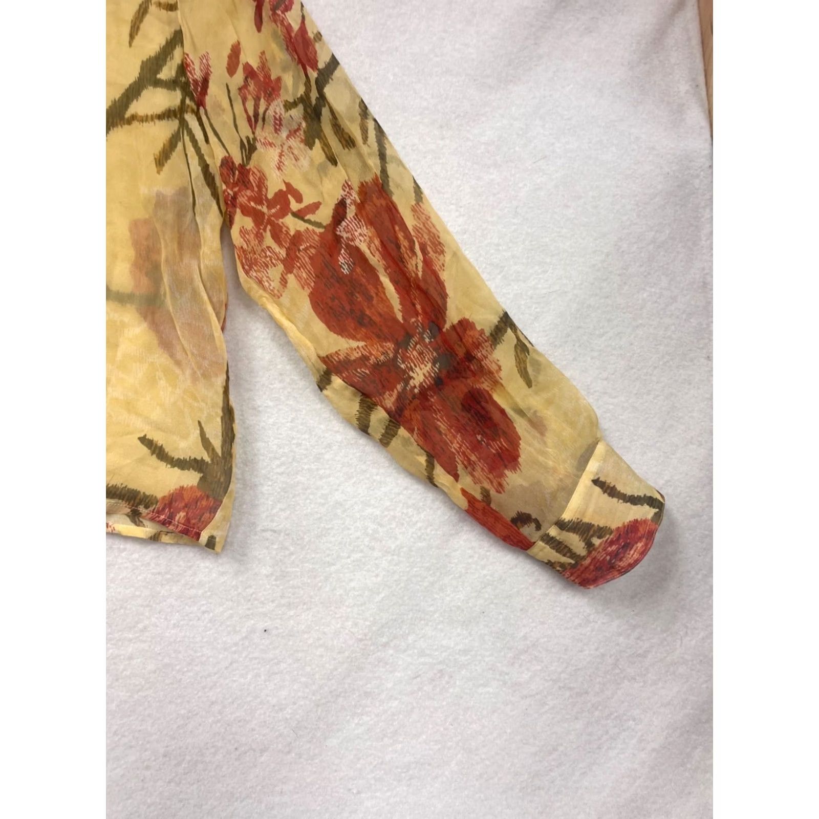 Vintage Chicos Blouse Shirt Tie Front Sheer Silk Floral Yellow Size 2 Womens Size XS / US 0-2 / IT 36-38 - 5 Thumbnail