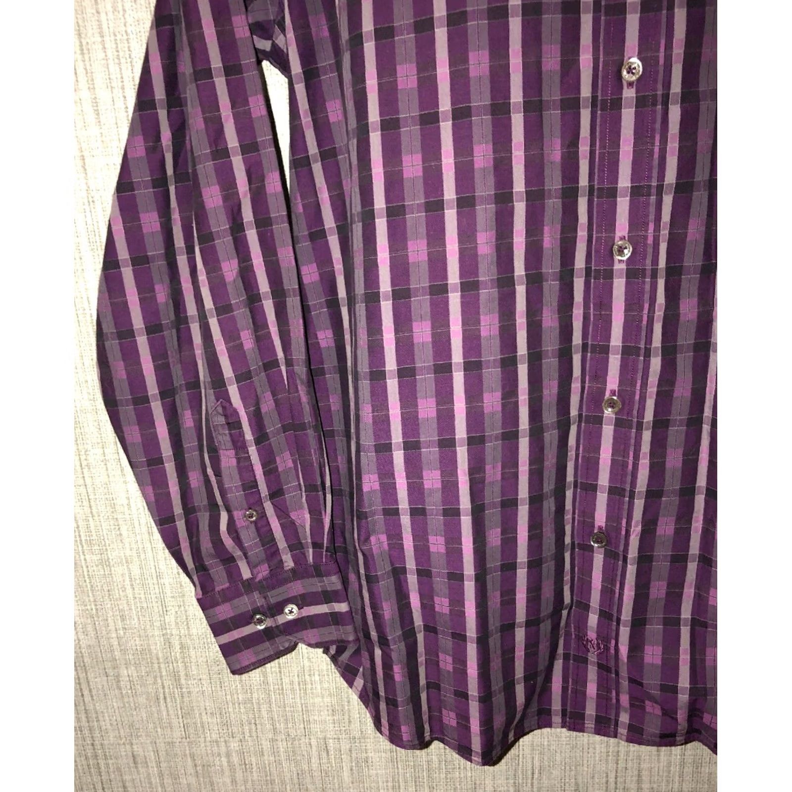 BUGATCHI Bugatchi Uomo Mens Shirt XL Purple Plaid Long Sleeve Button Front Size US XL / EU 56 / 4 - 3 Thumbnail