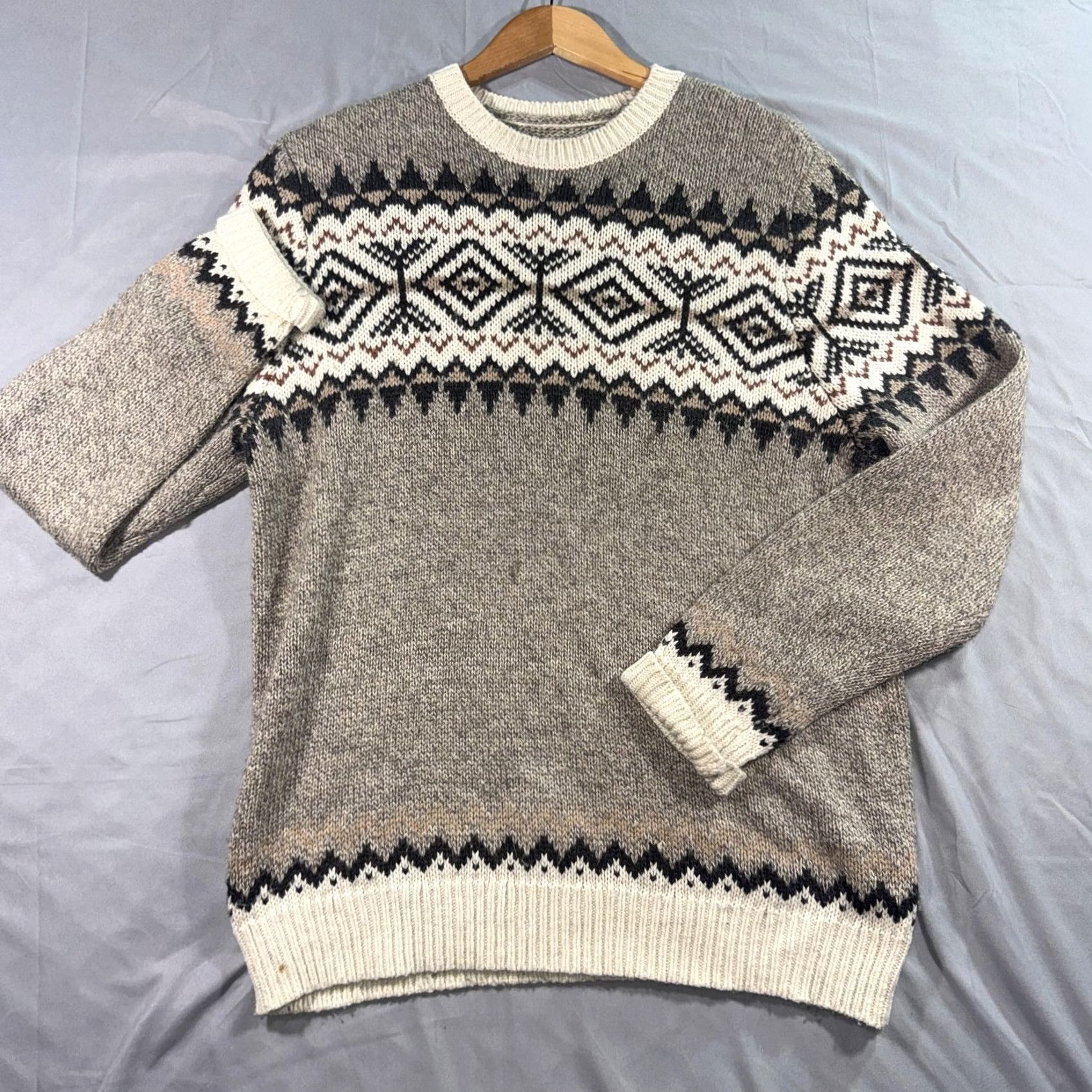 Frank And Oak Frank And Oak Sweater Mens Medium Gray Wool Blend Fair Isle Crewneck Pullover Size US M / EU 48-50 / 2 - 2 Thumbnail