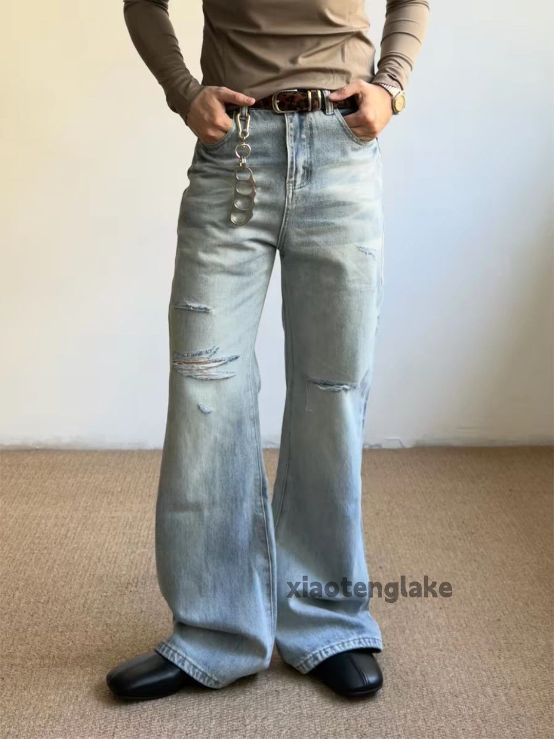 Jean Custom celine Dior Loewe style bootcut ripped damaged jeans Size US 32 / EU 48 - 4 Thumbnail