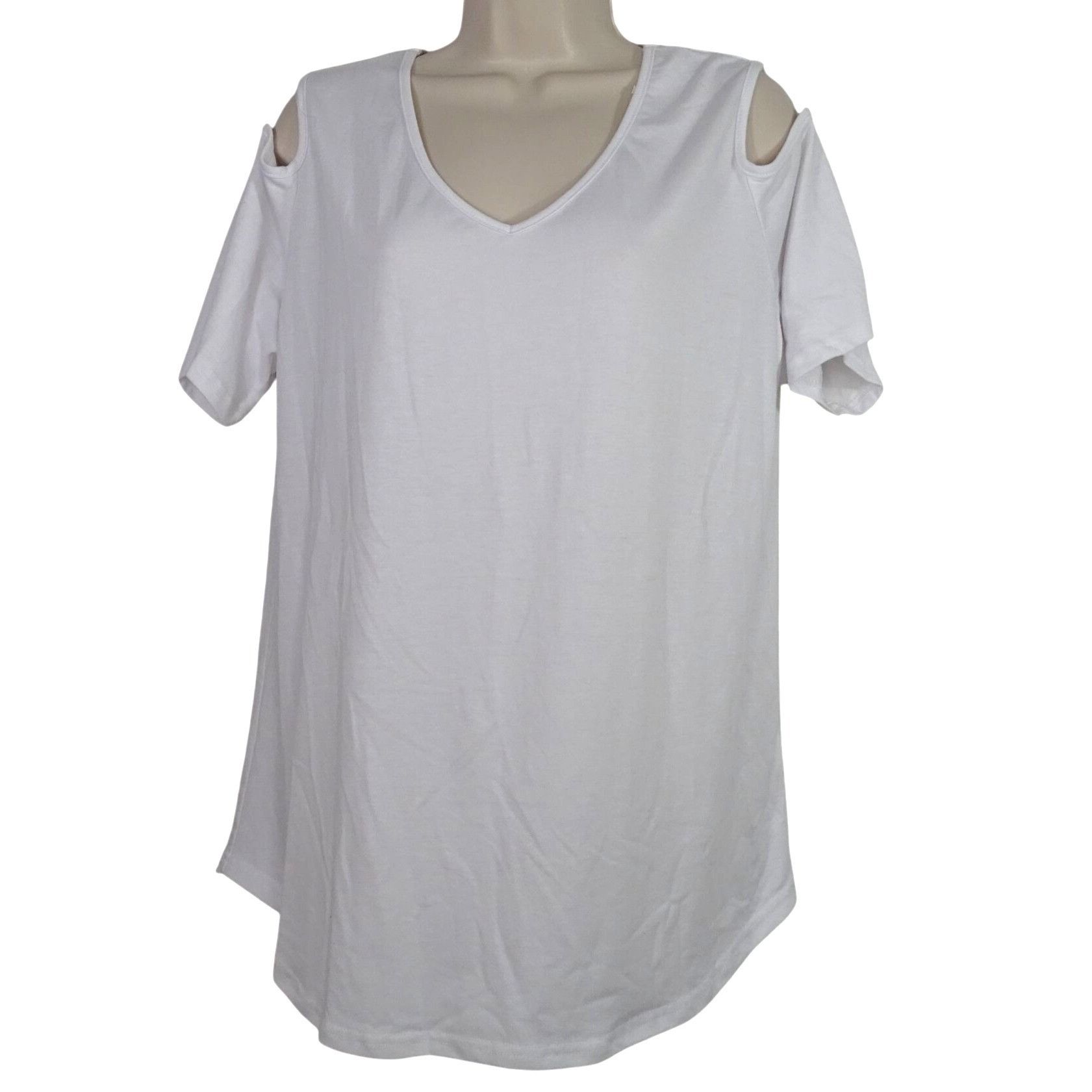 Other White Cold Shoulder V-Neck T-Shirt Women Size L Stretch Size L / US 10 / IT 46 - 1 Thumbnail