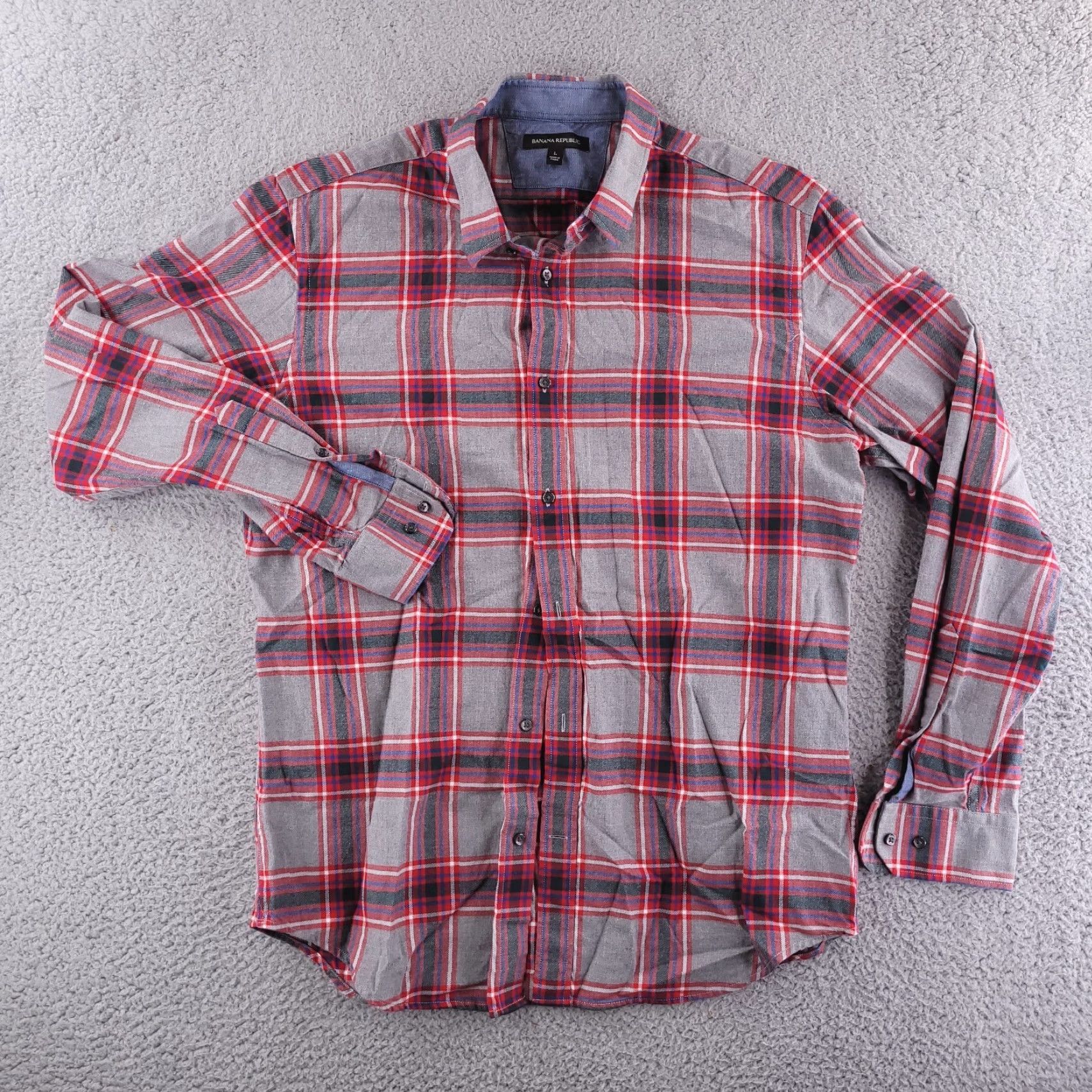 Banana Republic VINTAGE Banana Republic Shirt Mens Large Plaid Gray Long Sleeve Flannel 100% Cotton Size US L / EU 52-54 / 3 - 2 Thumbnail