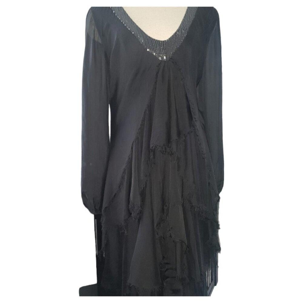 Designer CT1568 NT by Amati Black Layered Dress Sequined Neck Trim L Size L / US 10 / IT 46 - 2 Thumbnail
