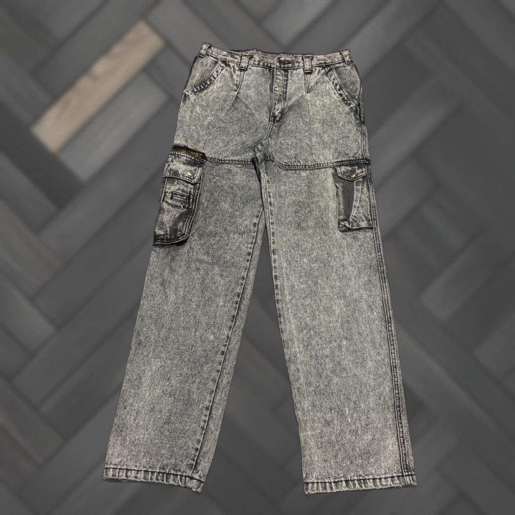 Vintage VINTAGE Milano Bay Cargo Jeans Women's 34 Gray Acid Wash 80s Grunge 100% Cotton Denim Jeans Womens Size 24" / US 00 / IT 34 - 1 Thumbnail
