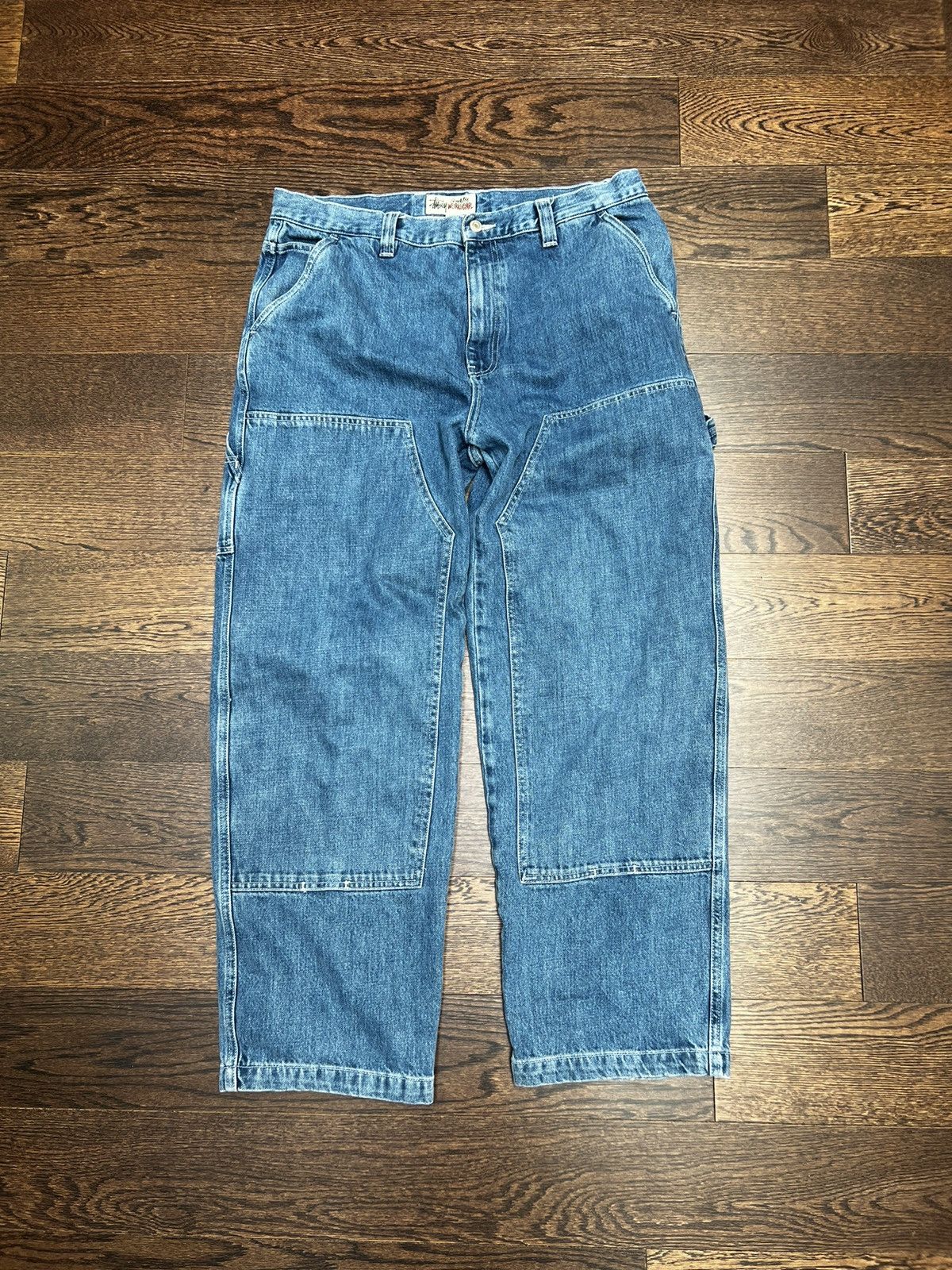 image of Stussy X Workwear Double Knee Pants in Blue, Men's (Size 34)