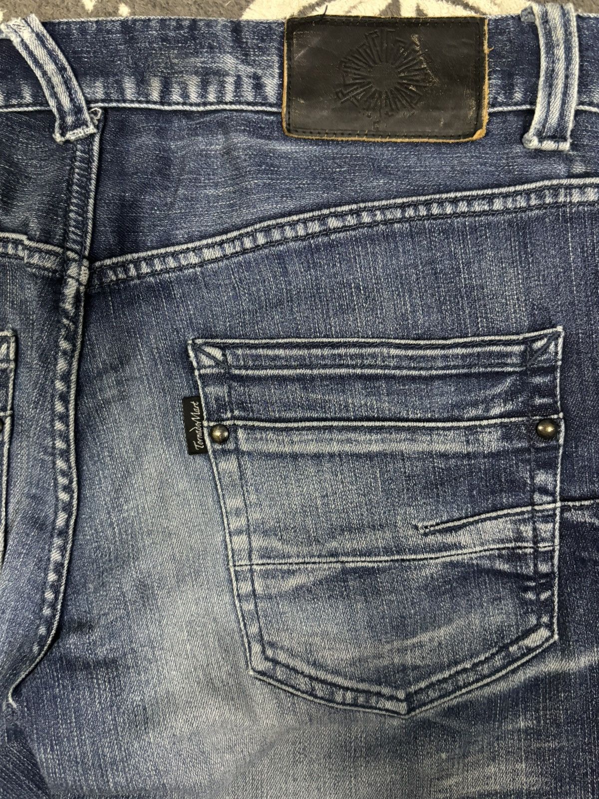 Tornado Mart Vintage Tornado Mart Whiskers Faded Wash Distressed Jeans Size US 33 - 9 Thumbnail