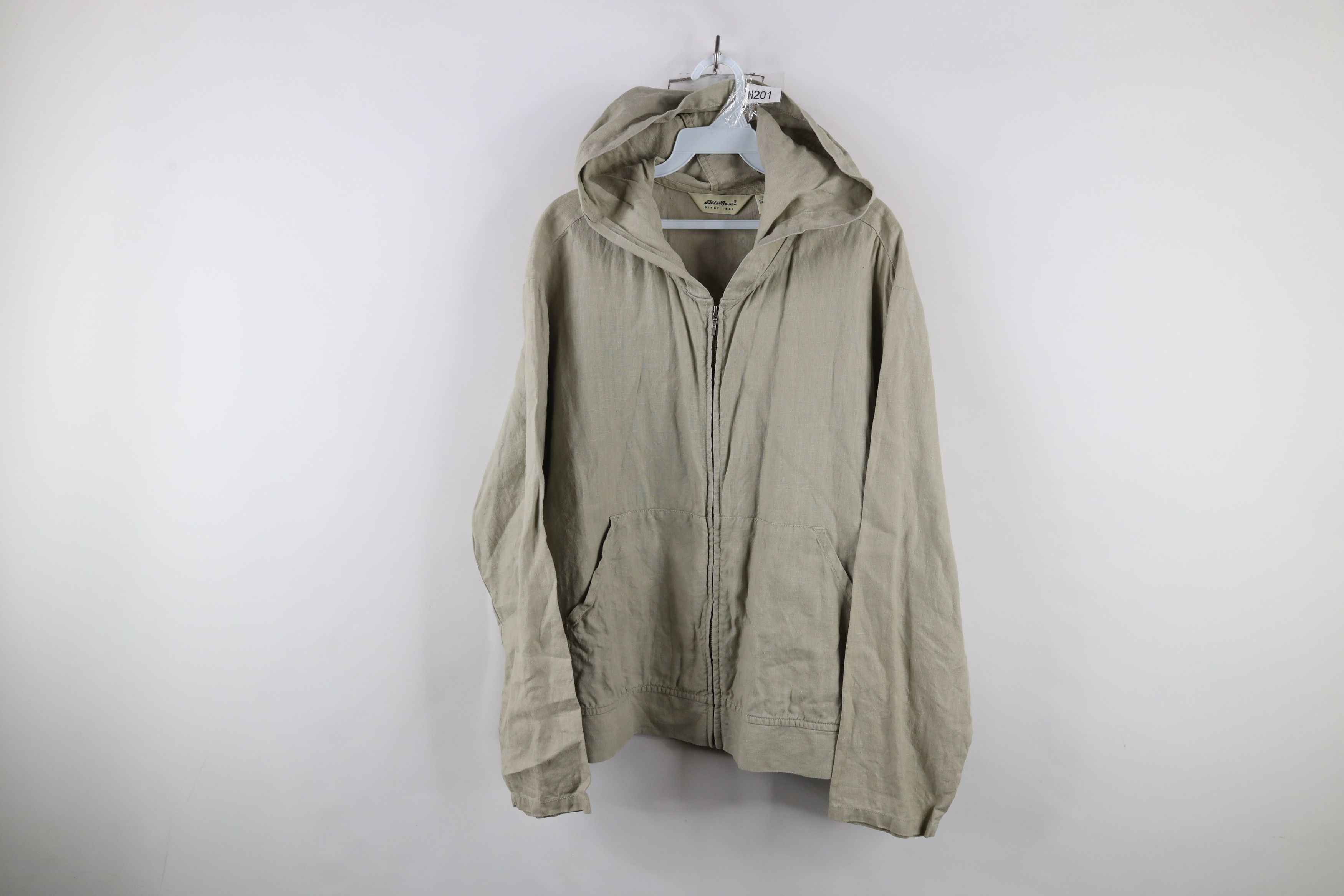 Eddie Bauer × Vintage Vintage 90s Eddie Bauer Linen Full Zip Hooded Jacket Beige Size US XL / EU 56 / 4 - 1 Thumbnail
