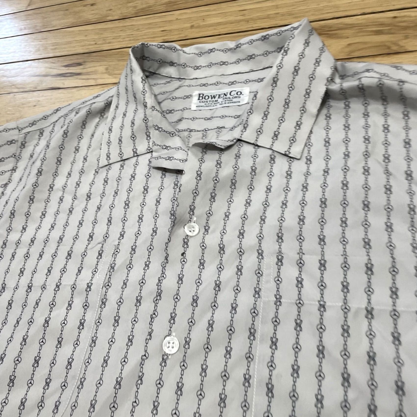 CO VINTAGE Bowen Co Silk Shirt Men M Gray Chain Print Art Deco Stripe Shirt Boy M? Size US M / EU 48-50 / 2 - 3 Thumbnail