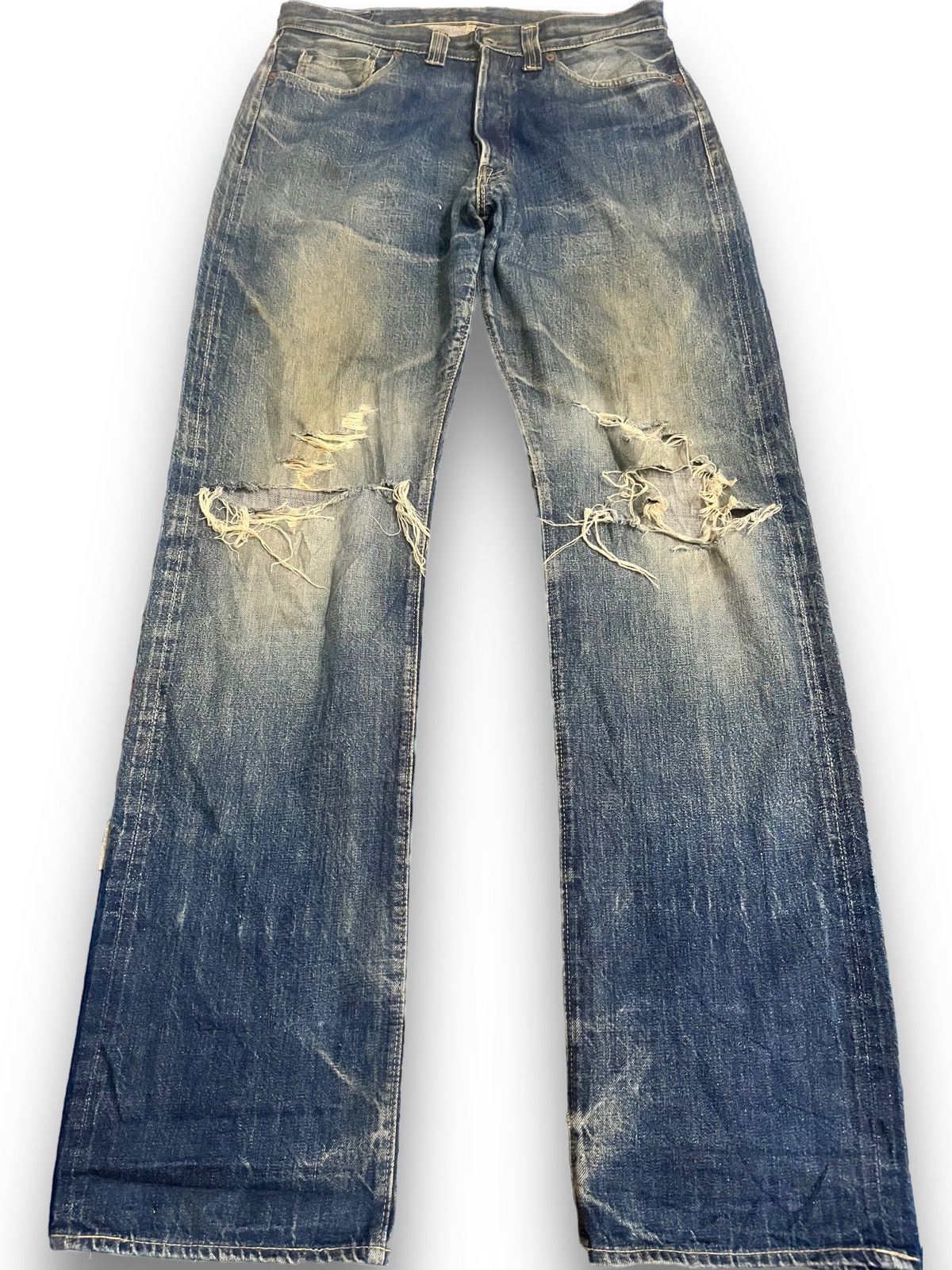 image of Denime Orrizonti Selvedge Distress Jeans in Blue, Men's (Size 33)