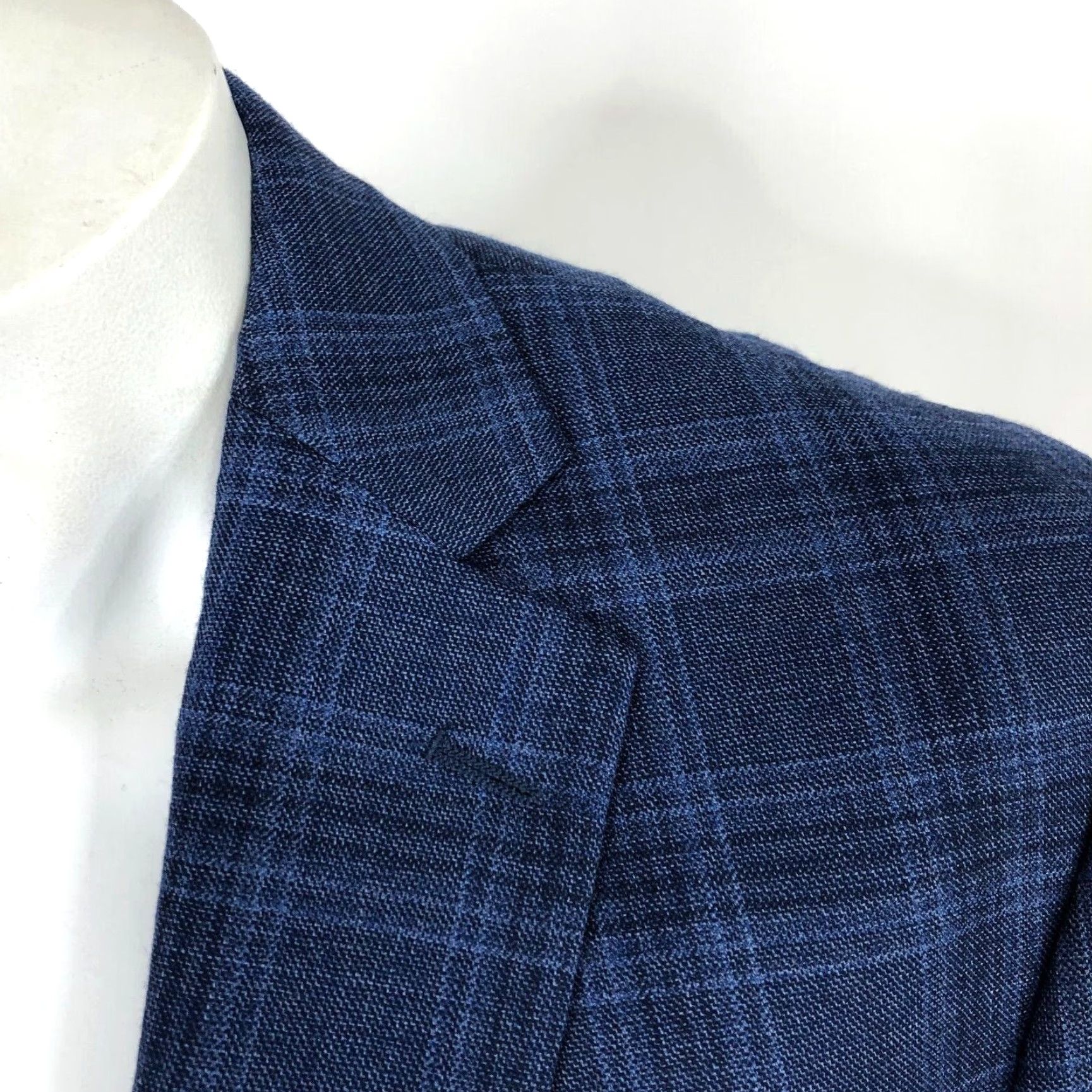 Calvin Klein Calvin Klein Men's Wool Plaid Button Suit Jacket Blue Notch Lapel 2-Button Single-Breasted 40 Regular Size 40R - 2 Thumbnail