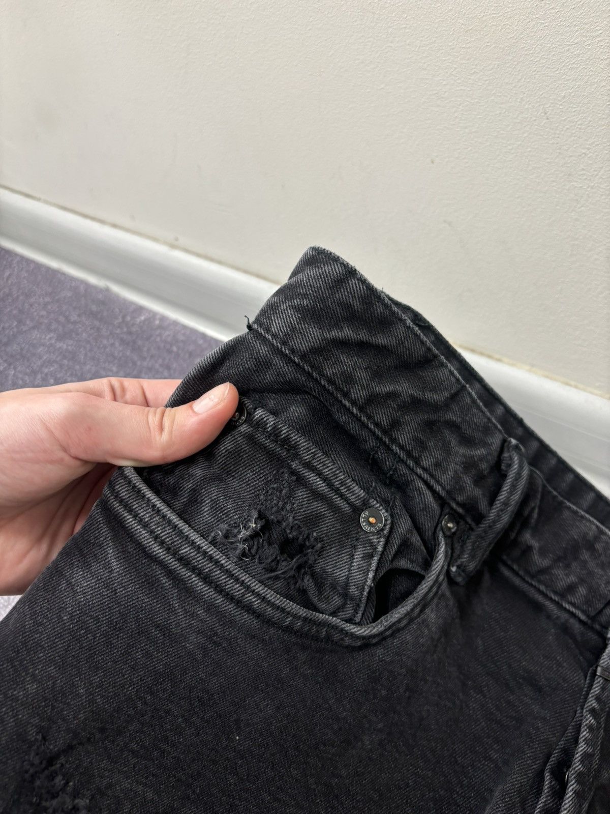 Allsaints AllSaints Cigarette Damaged Men’s Slim Tapered Denim Jeans Size US 33 - 8 Thumbnail