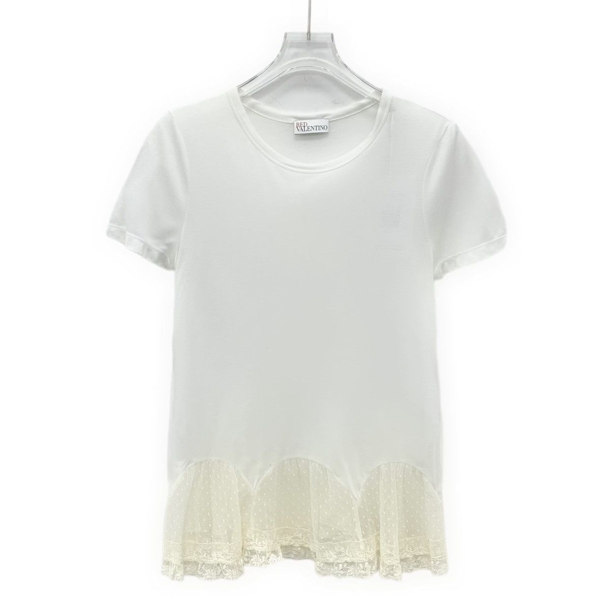 Valentino Valentino White Lace Trim Cotton Short Sleeve T-Shirt K26WX Size S / US 4 / IT 40 - 1 Thumbnail