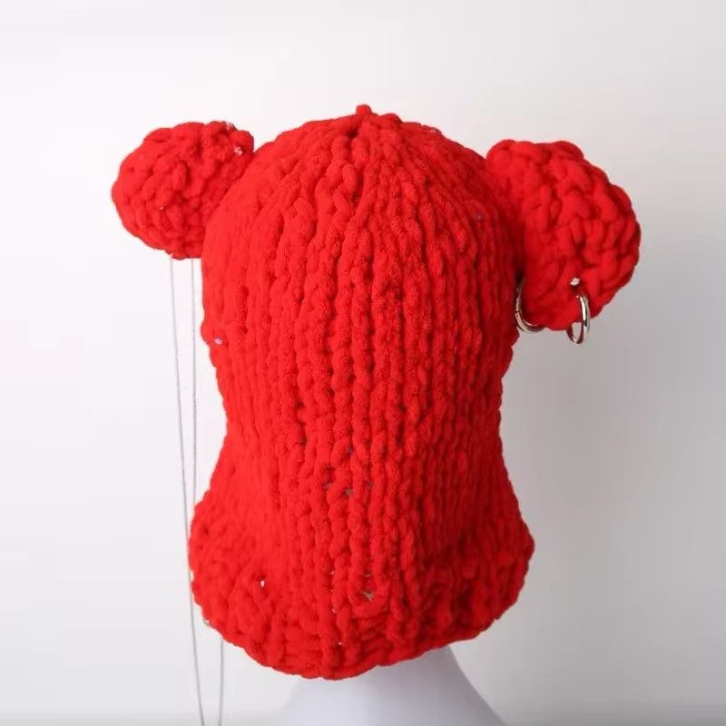 Japanese Brand Handmade Full Face Bear Ears Crochet Knitted Balaclava Hat Size ONE SIZE - 5 Thumbnail