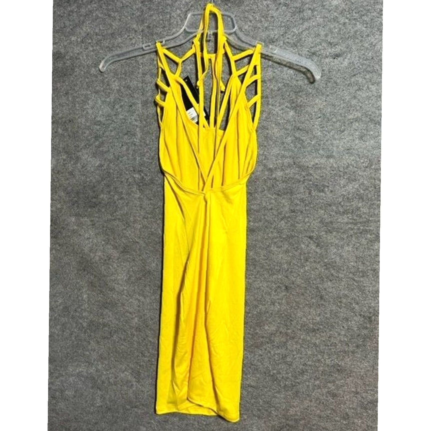 Vintage Mapale Dress Women XL Yellow Mini Halter Bodycon Clubwear Y2K Rave Festival Sexy Resort Bold Size XL / US 12-14 / IT 48-50 - 2 Thumbnail