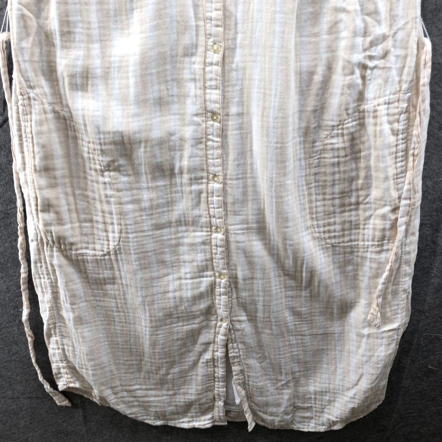 Old Navy Old Navy Shirt Dress XL Short Sleeve Beige White Striped Tie Waist Pockets Linen Midi Casual Casual Womens Size XL / US 12-14 / IT 48-50 - 4 Thumbnail