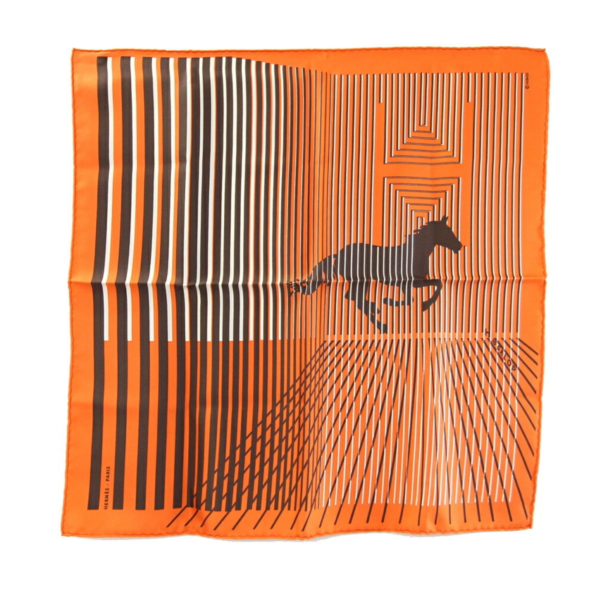Hermes Hermes Scarf/Muffler, Carre 42 H AU GALOP, Orange, 100% Silk, Petit Mini Stole, Horse Design, Women's. Size ONE SIZE - 1 Thumbnail