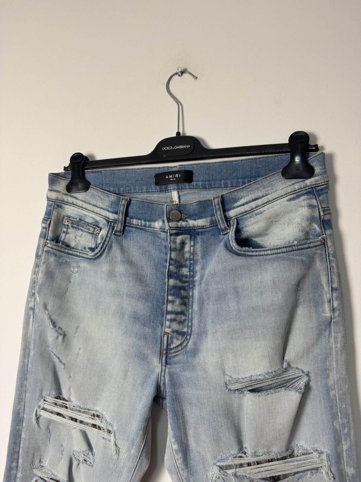 Amiri Amiri Light Washed Blue MX1 Logo Jeans Luxury Designer Size US 34 / EU 50 - 7 Thumbnail
