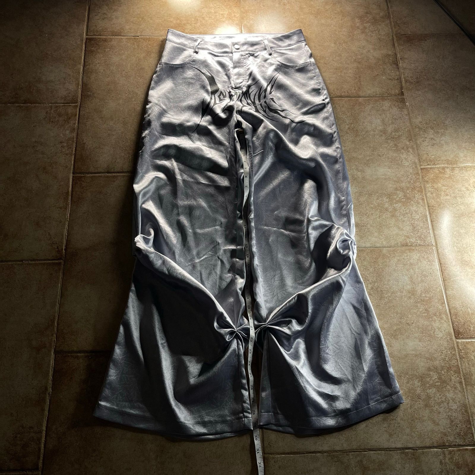Japanese Brand Gothic Crotch Print Silver Baggy Pants Size US 30 / EU 46 - 9 Thumbnail