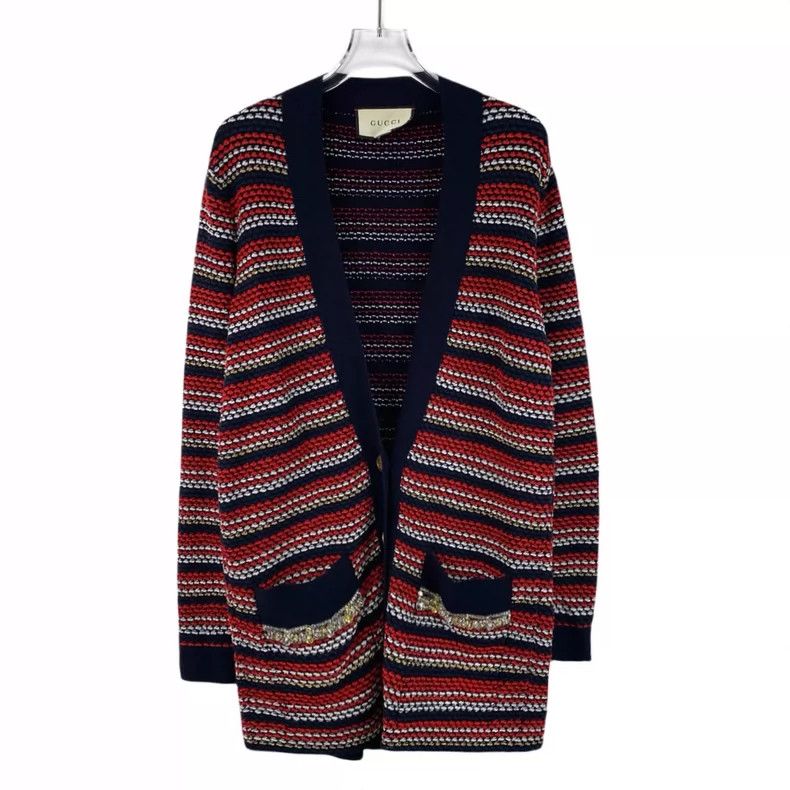 Gucci Color-blocked diamond striped wool V-neck long-sleeve