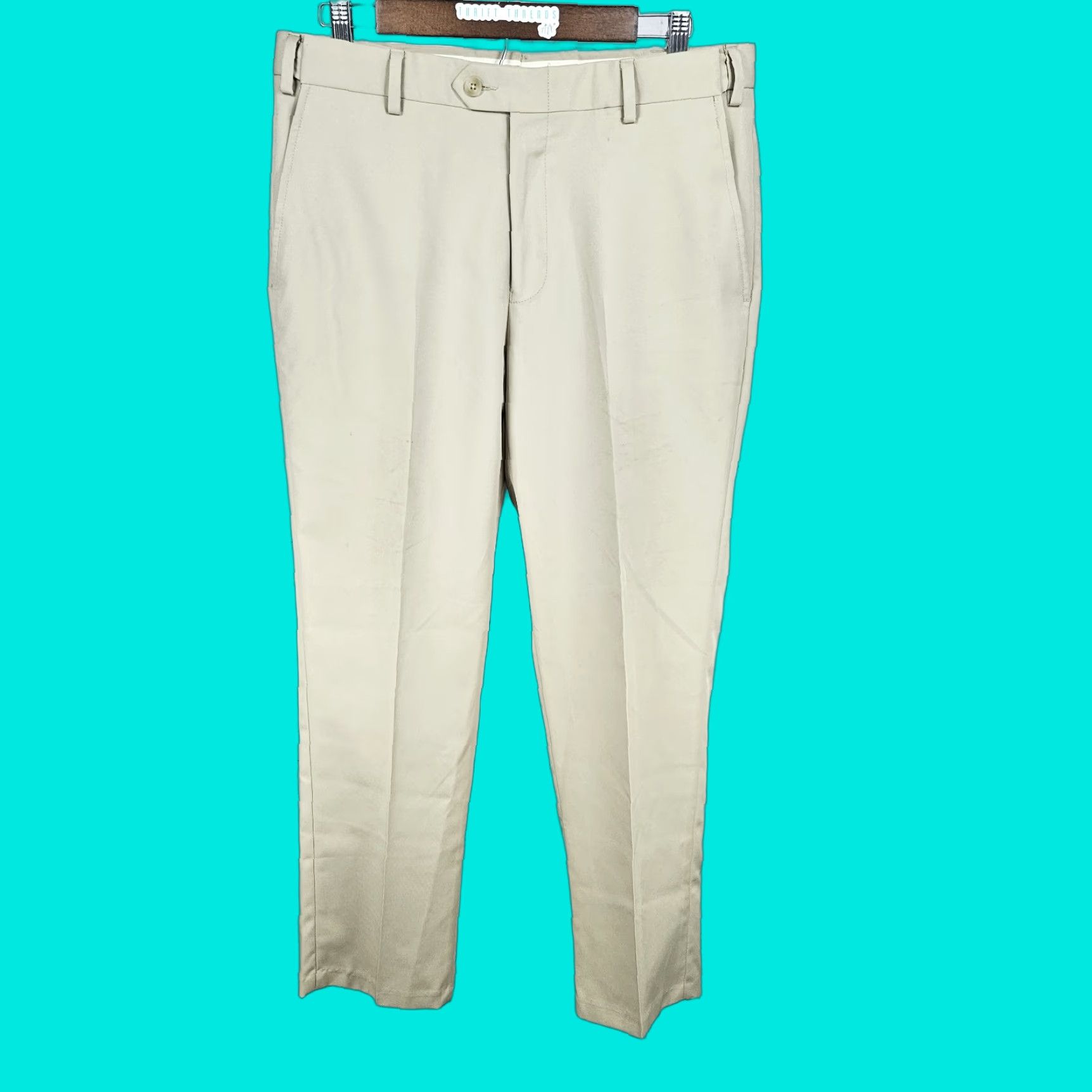 Jos. A. Bank Jos A Bank Beige Traveler Tailored Fit Flat Front Straight Leg Dress Pants 32x30 Size US 32 / EU 48 - 1 Thumbnail
