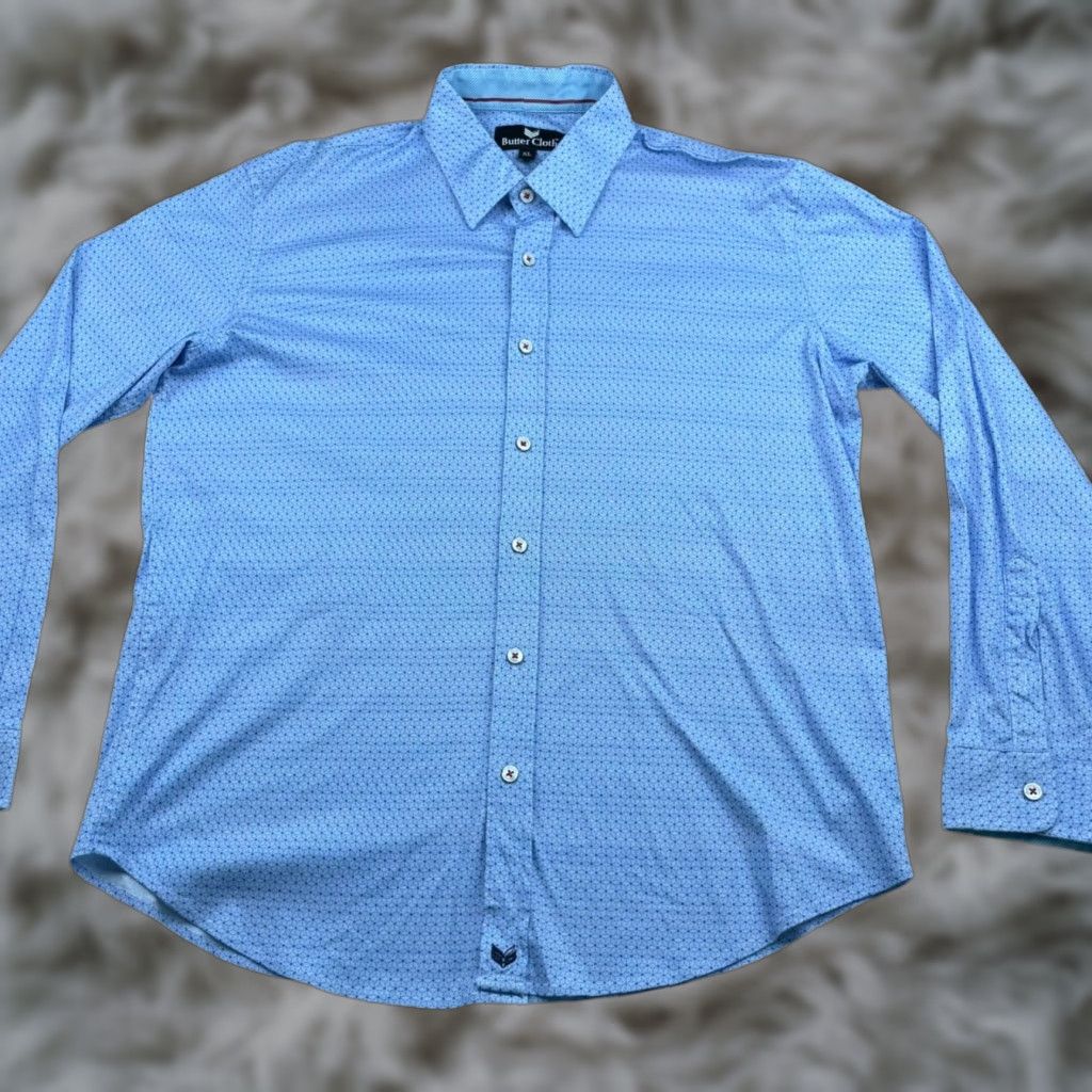 Buttero Butter Cloth Men's Button Shirt XL Blue Floral 100% Cotton Long Sleeve Collared Shirt Size US XL / EU 56 / 4 - 1 Thumbnail