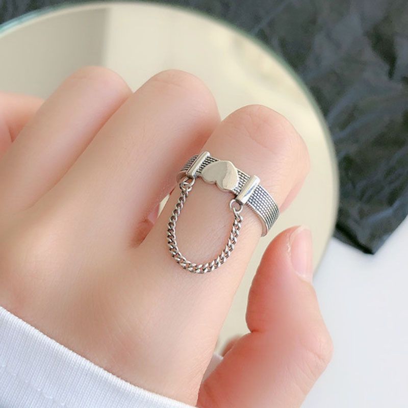 Jewelry Creative Love Heart Chain Rings Size ONE SIZE - 2 Thumbnail