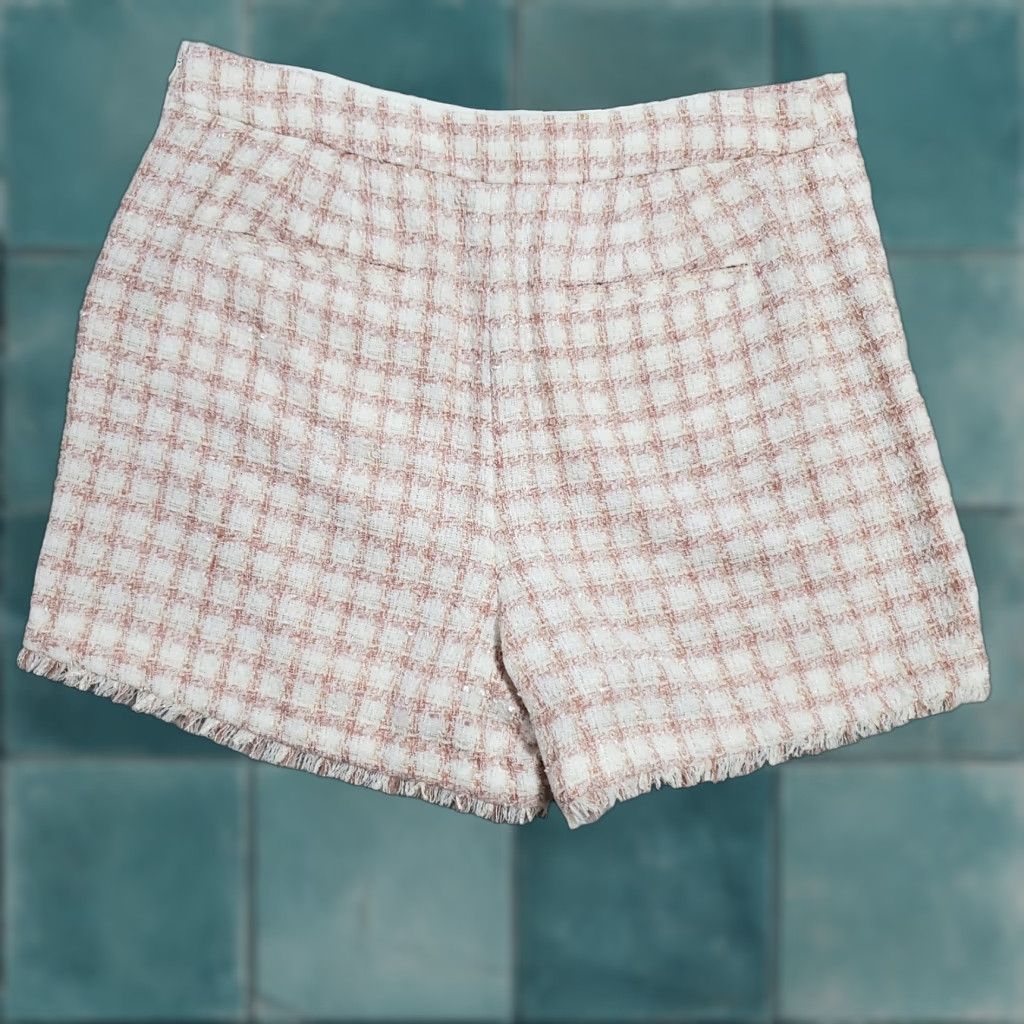 Ann Taylor Ann Taylor Shorts Women 14 Ivory Pink Tweed High Rise Side Zip Academia Preppy Size 36" / US 14 / IT 50 - 1 Thumbnail