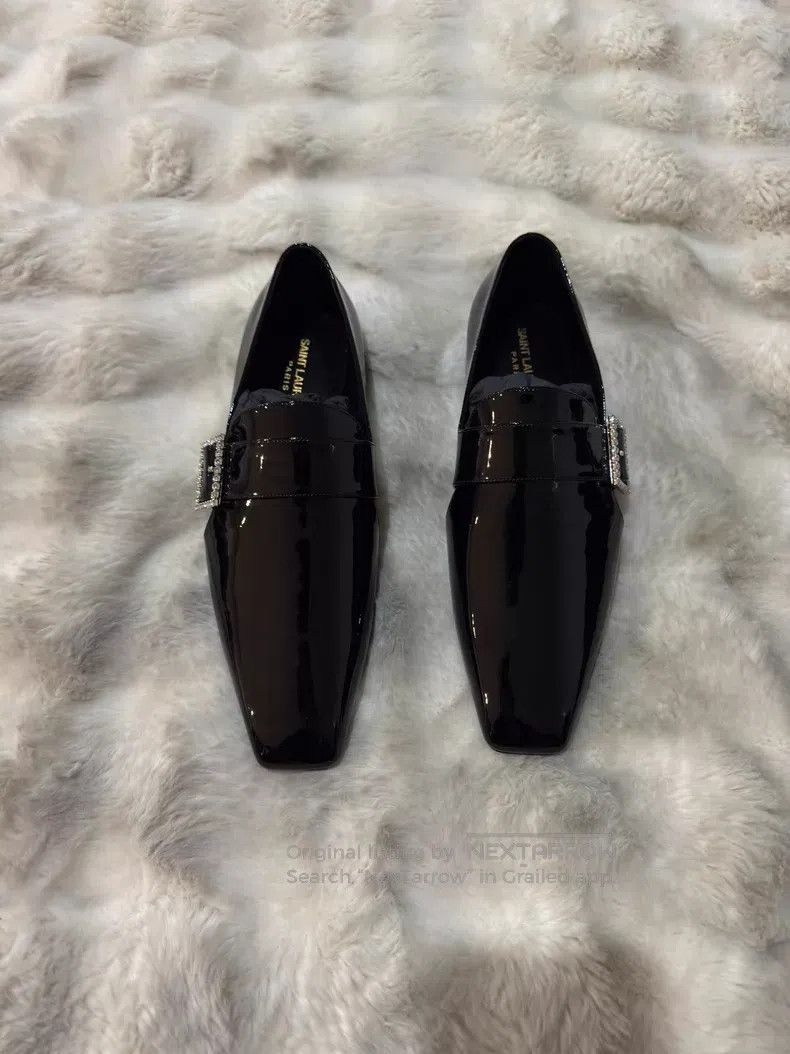 Saint Laurent Paris Saint Laurent Paris Crystal Buckle Loafers Leather Shoes Size US 8 / EU 41 - 3 Thumbnail