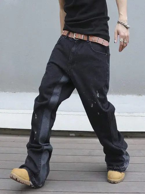 Japanese Brand × Vintage Wide leg Painted Y2k Design Jeans Size US 32 / EU 48 - 2 Thumbnail