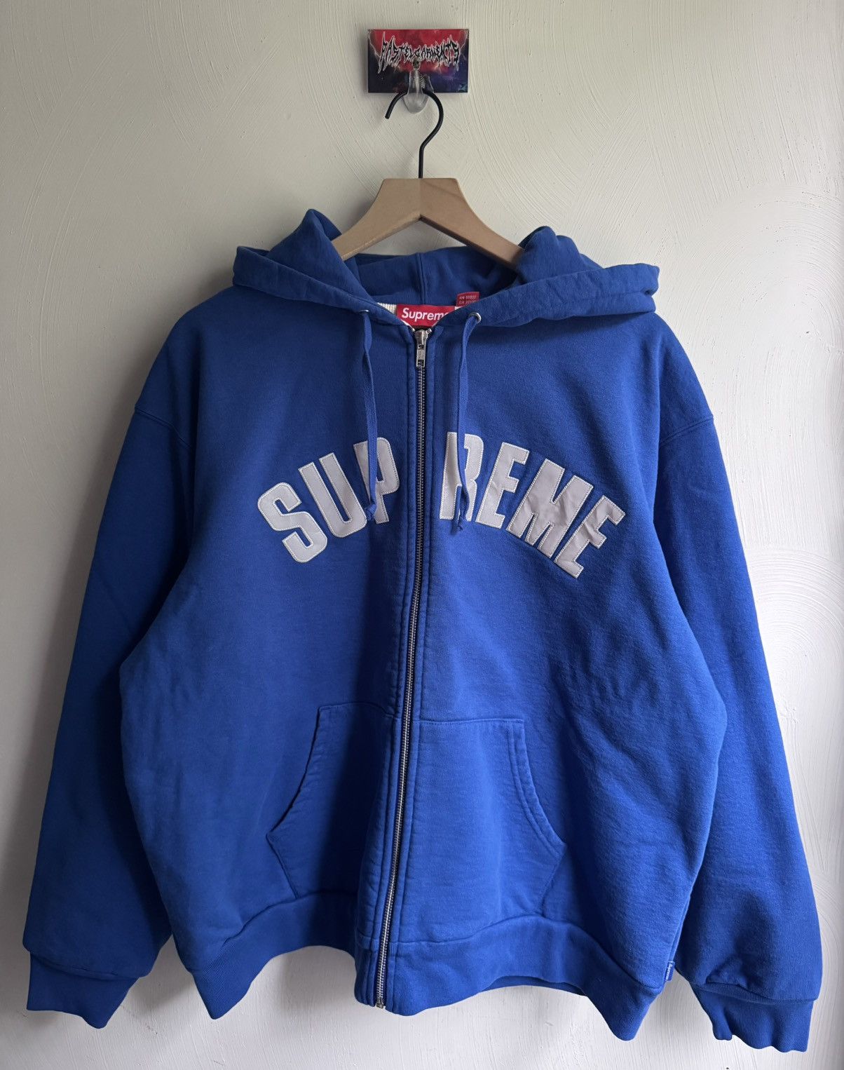 Supreme Supreme Navy Arch Logo Spell Out Thermal Zip Hoodie M