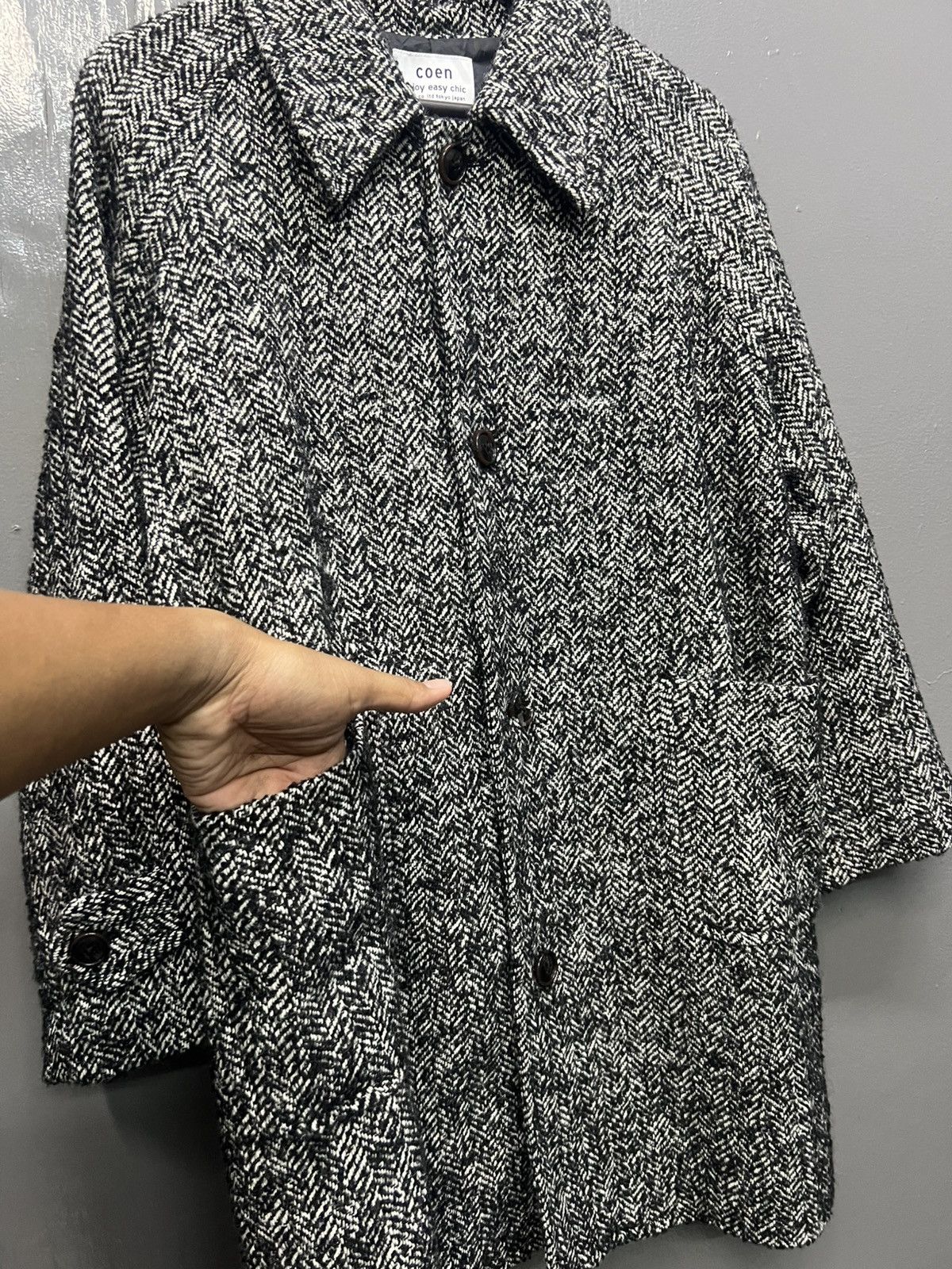 Japanese Brand Coen Herringbone Twill Coat Jacket Size US L / EU 52-54 / 3 - 5 Thumbnail