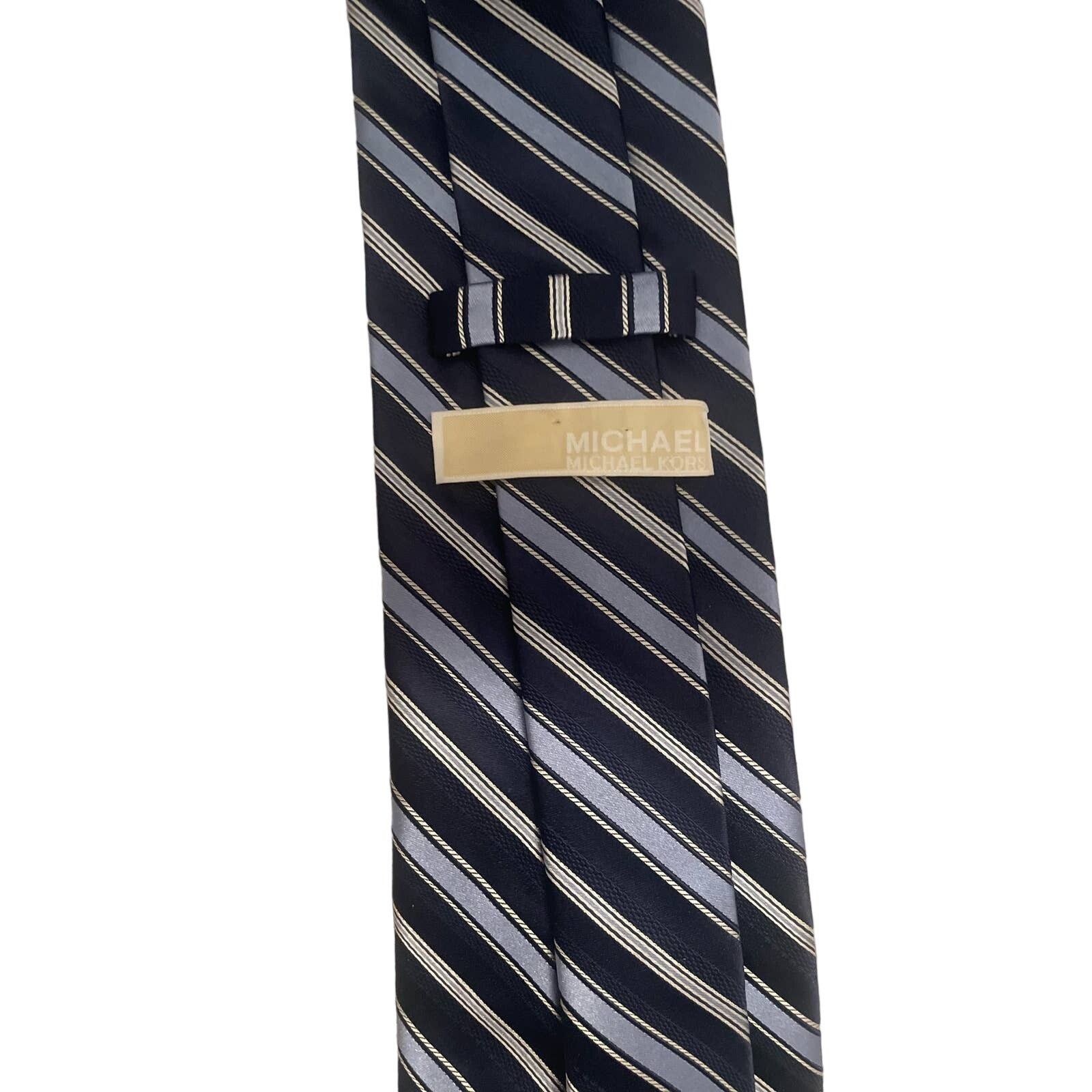 Michael Kors Michael Kors Mens 56” Stripe Tie Light Blue/Silver/Navy Size ONE SIZE - 3 Thumbnail