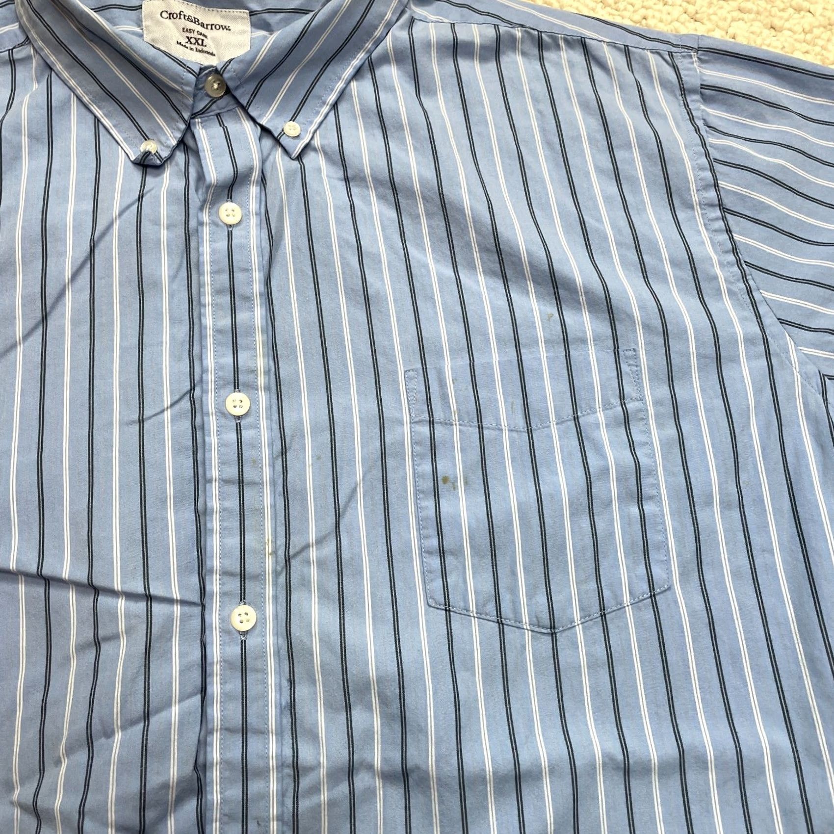 Croft & Barrow VINTAGE Croft & Barrow Easy Care Shirt Mens 2XL Blue Striped Short Sleeve Pocket Collar Size US XXL / EU 58 / 5 - 5 Thumbnail