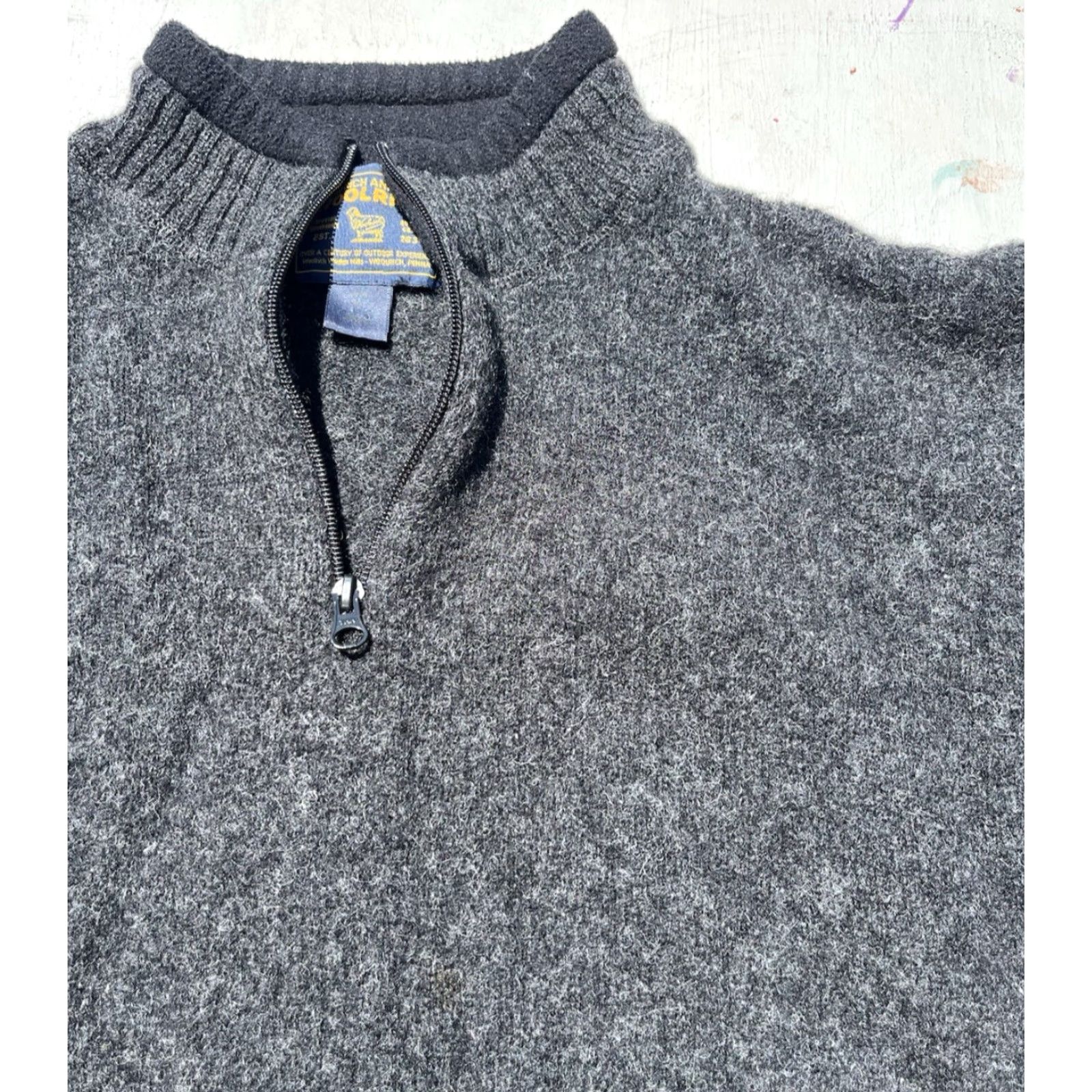 Vintage Woolrich Sweater Black XL Pullover Wool Baselayer 1/4 Zip Open Knit Woolrich Logo 80s 90s Outdoor Hiking Men’s Mens Regular Fit Size US XL / EU 56 / 4 - 2 Thumbnail