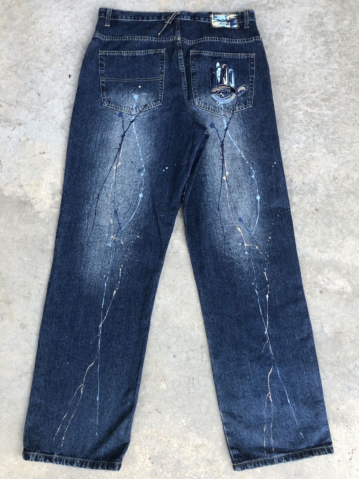 Miskeen Embroidered Logo Baggy Jeans Distressed Jeans