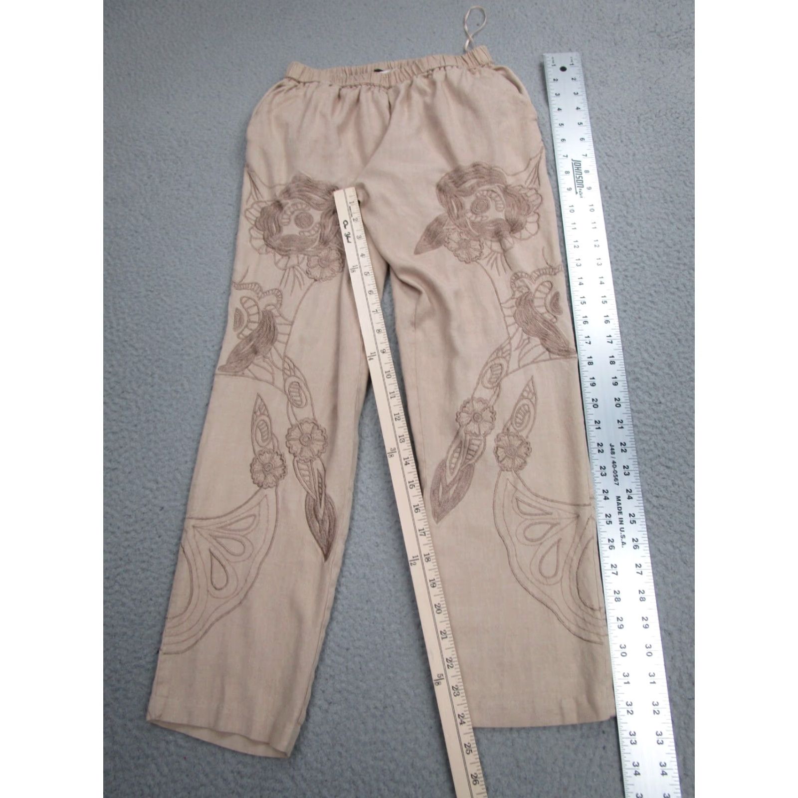 Vintage Loyd/Ford Pants Womens 4 Beige Embroidered Palm Springs Crop Ankle Pull-On Size 27" / US 4 / IT 40 - 2 Thumbnail