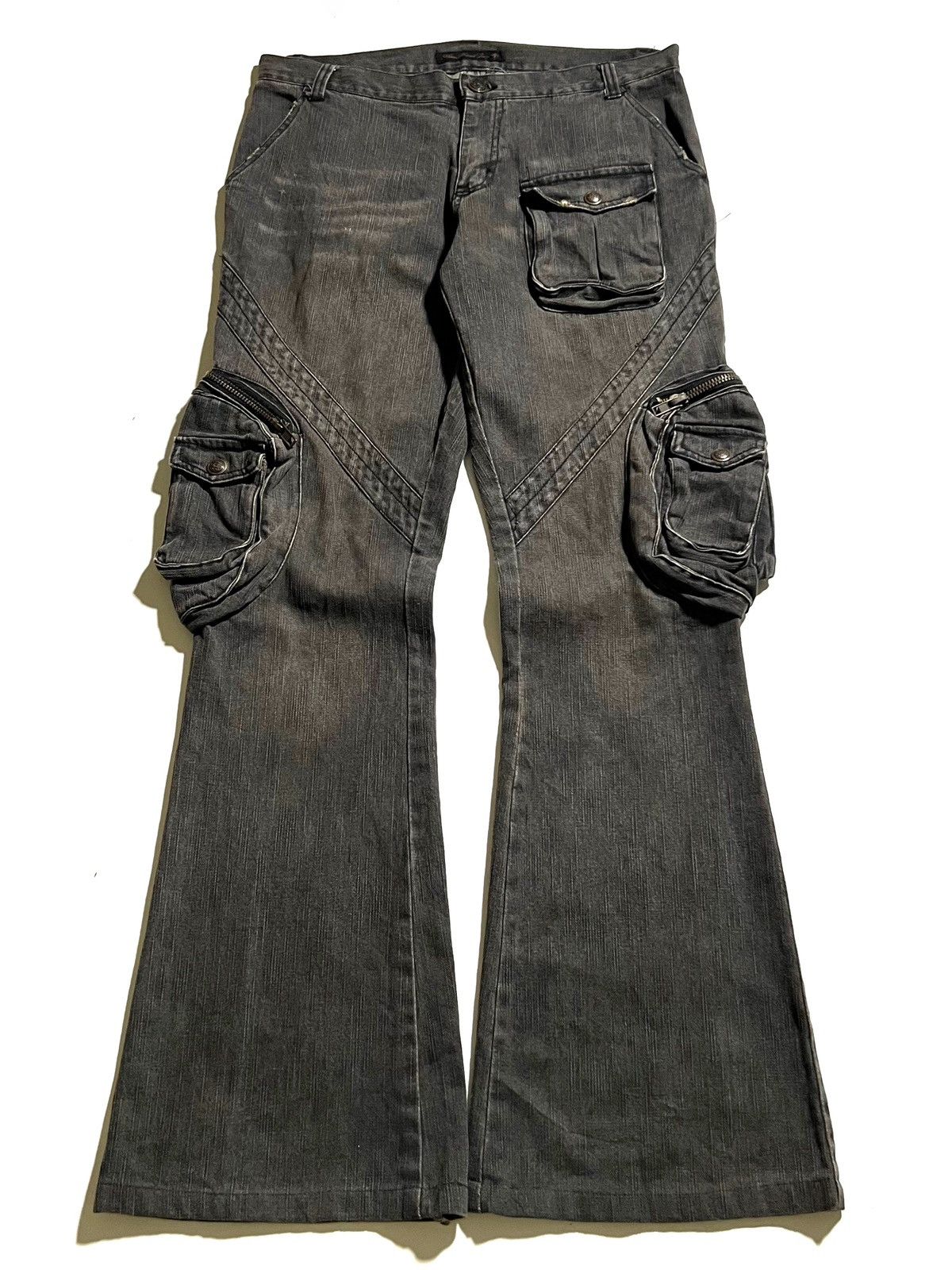 Japanese Brand Y2K Slow Hand Jam Black Cargo Flare Jeans Size US 34 / EU 50 - 5 Thumbnail
