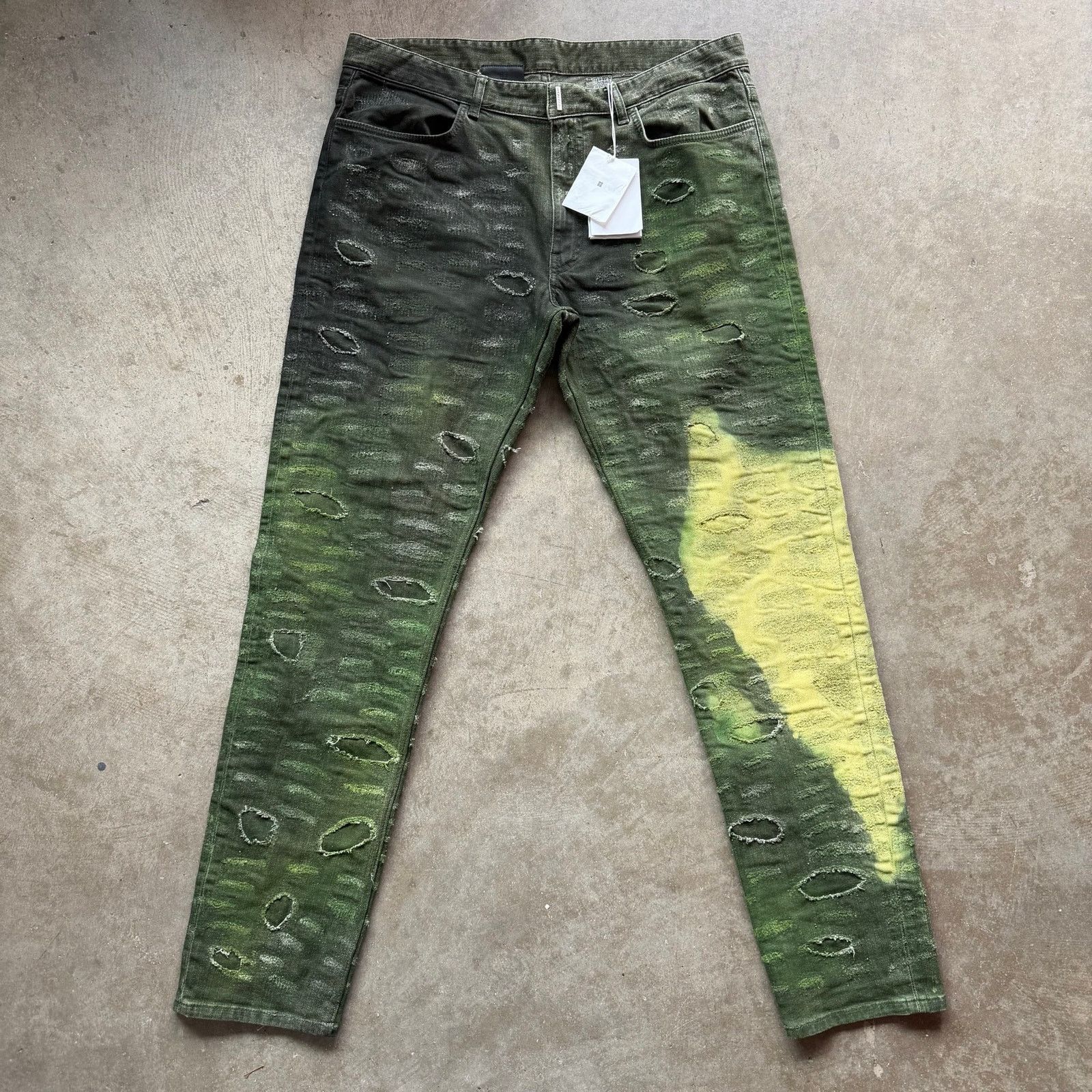 Givenchy Slim-Fit Tapered Distressed Tie-Dyed Jeans Green