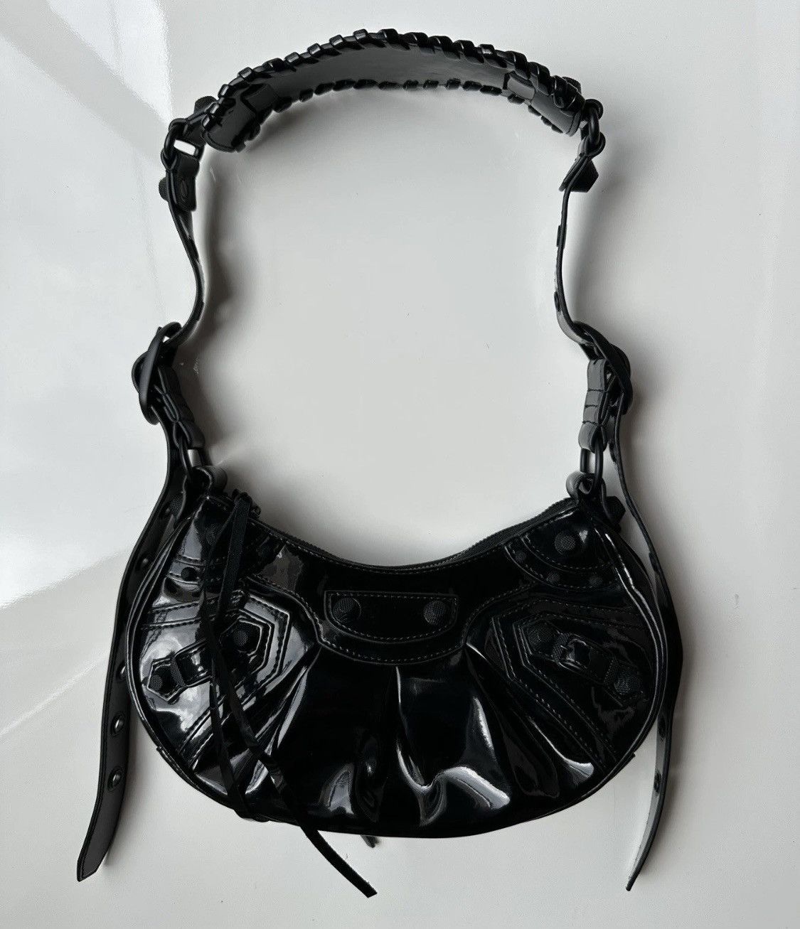 Balenciaga Le Cagole Xs Shoulder Bag Black Patent Leather!, Women's