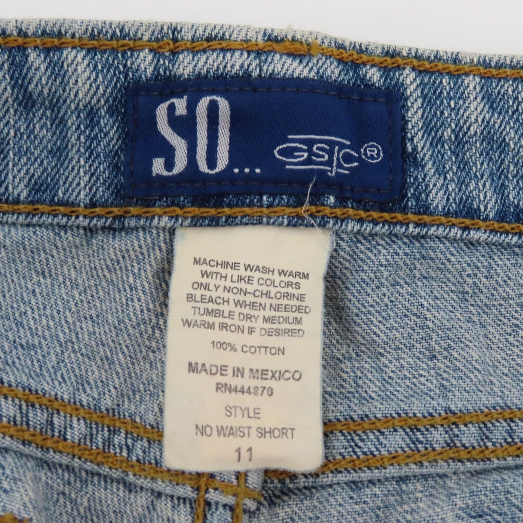 Denime VINTAGE SO Juniors 11 3in Inseam City No Waist Blue Denim Jean Shorts Y2K All Cotton NEW Size 32" / US 10 / IT 46 - 7 Thumbnail