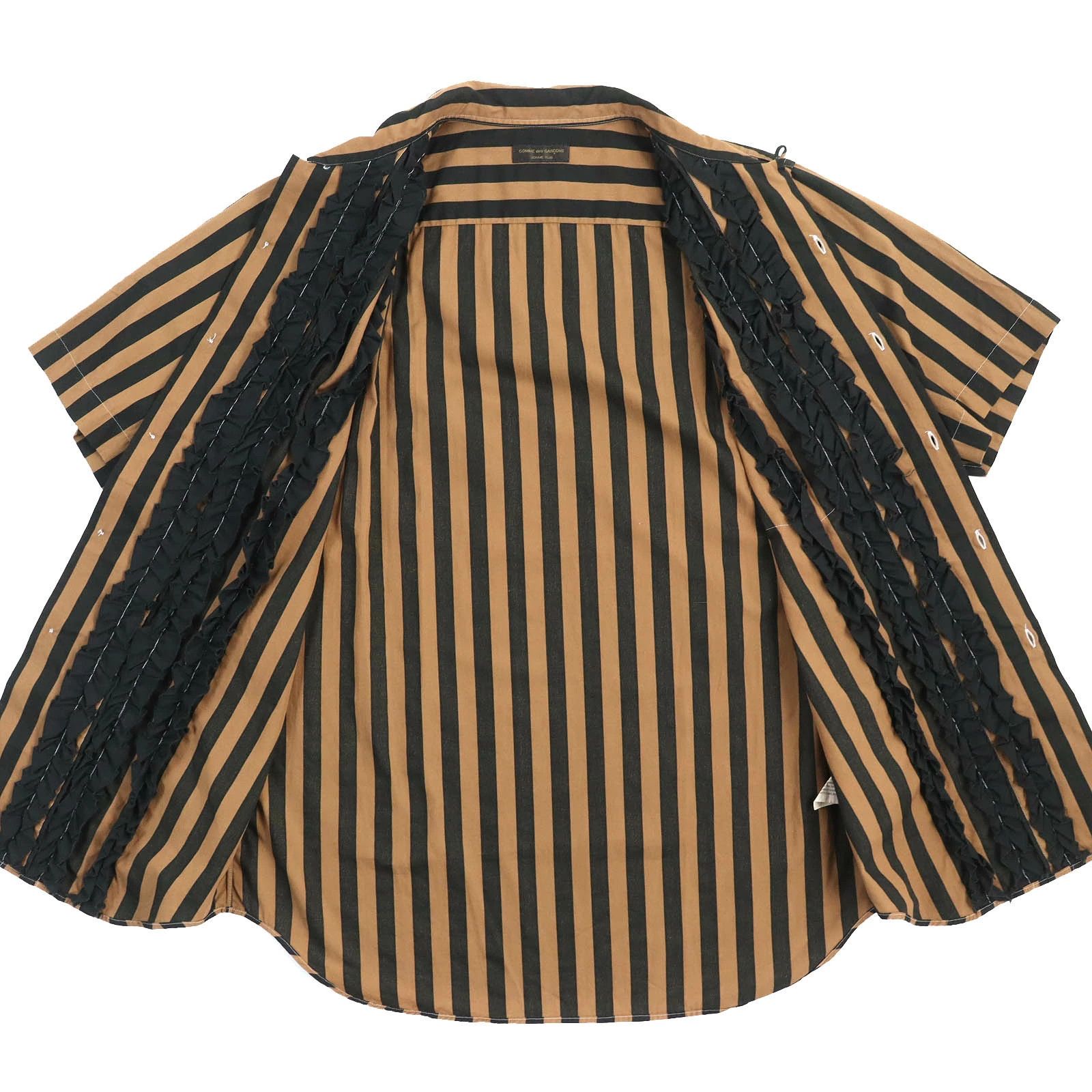 Comme des Garcons Homme Plus Shirt Cotton Short Sleeve Button Up Stripes Brown Black Size US M / EU 48-50 / 2 - 3 Thumbnail