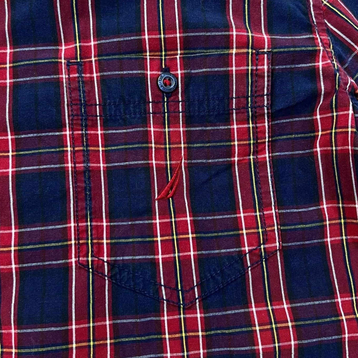 Nautica NAUTICA Classic Fit Pocket Logo Checked Button-Up Long Sleeve Shirt Large Navy Men Shirt Size US L / EU 52-54 / 3 - 3 Thumbnail