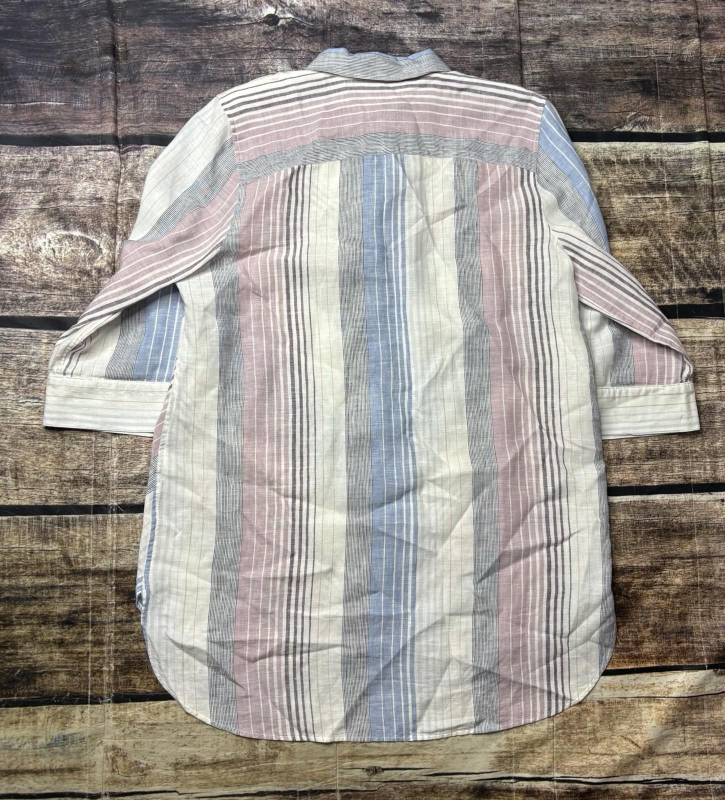 Chicos Chico's Top Womens Size 2 Non Iron Linen Striped Tunic Roll Size XS / US 0-2 / IT 36-38 - 3 Thumbnail
