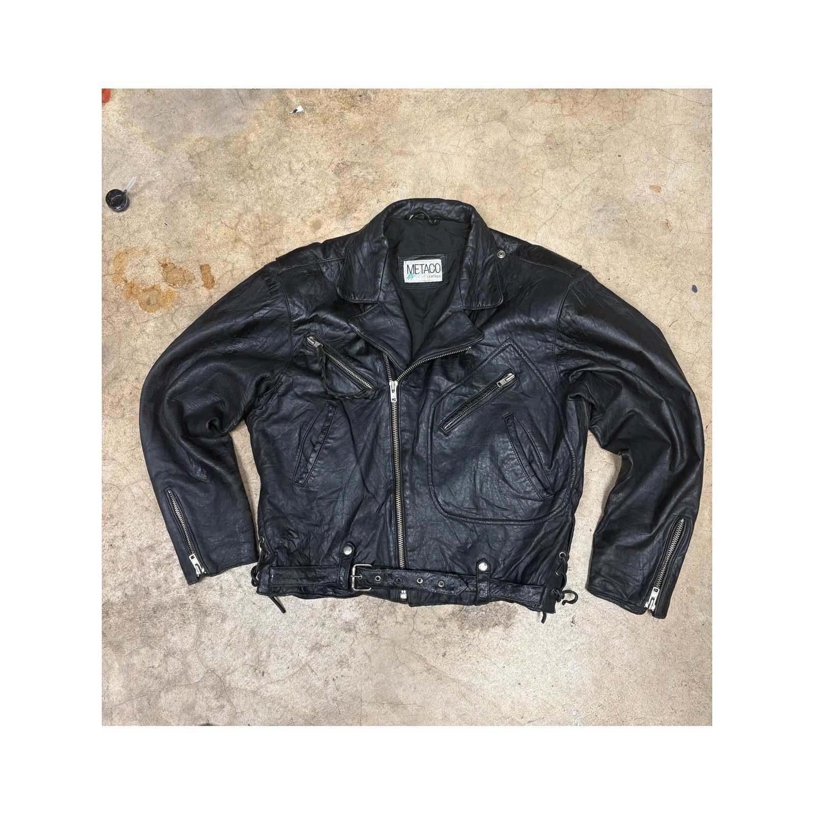 Vintage 1980's Vintage Original METACO Black Leather Moto Jacket M Size M / US 6-8 / IT 42-44 - 1 Thumbnail