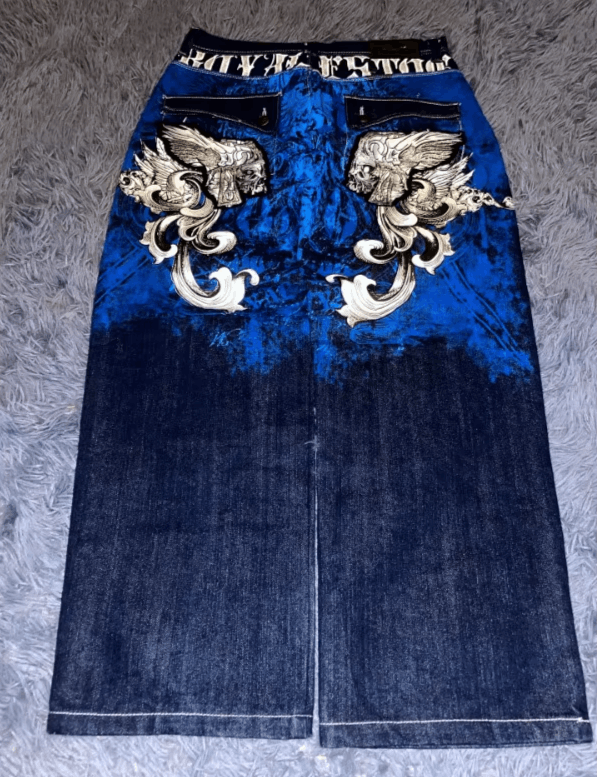 Skull Gothic Blue Print High Quality Oversized Jeans
