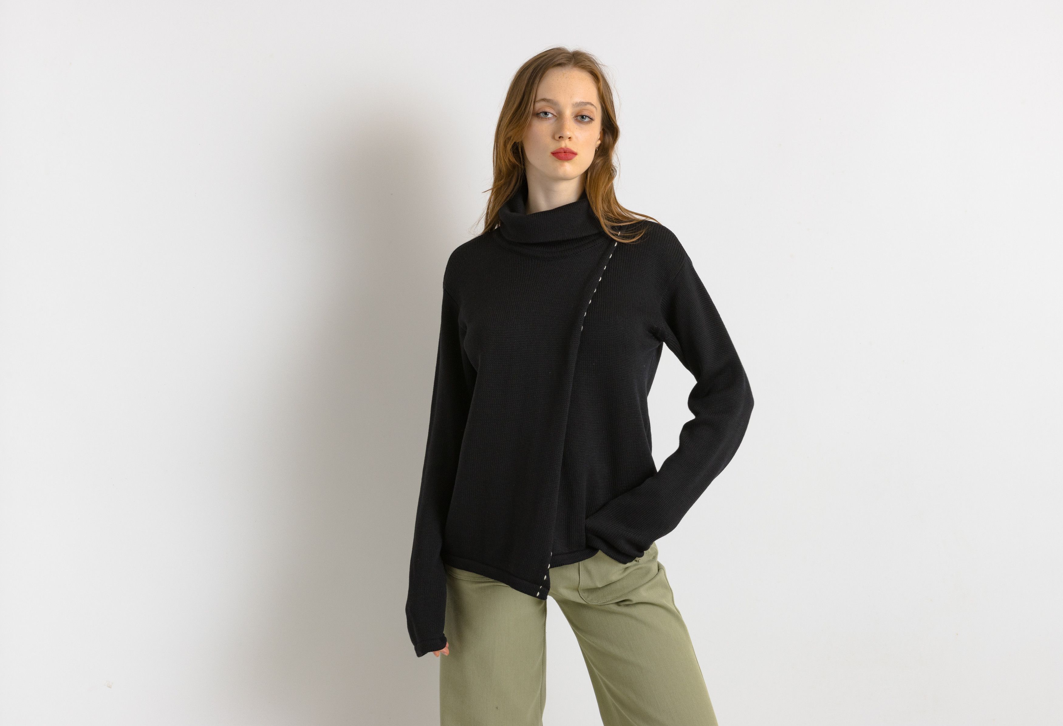 Preloved 00’s Rene Lezard Merino Wool Black Top 7509