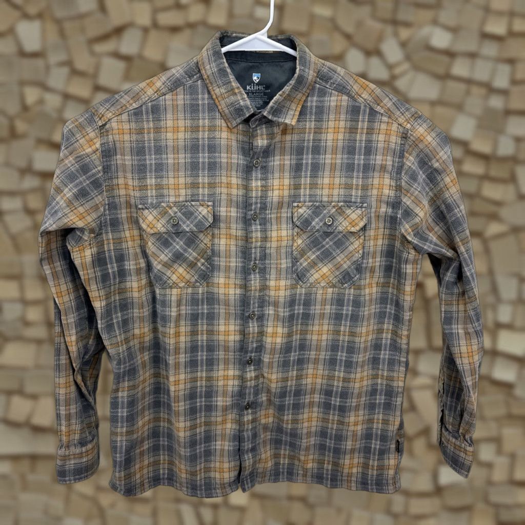 Vintage Kuhl Dillingr Flannel Shirt Mens XL Brown Grey Plaid Button Down Two Pockets Shirt Size US XL / EU 56 / 4 - 1 Thumbnail