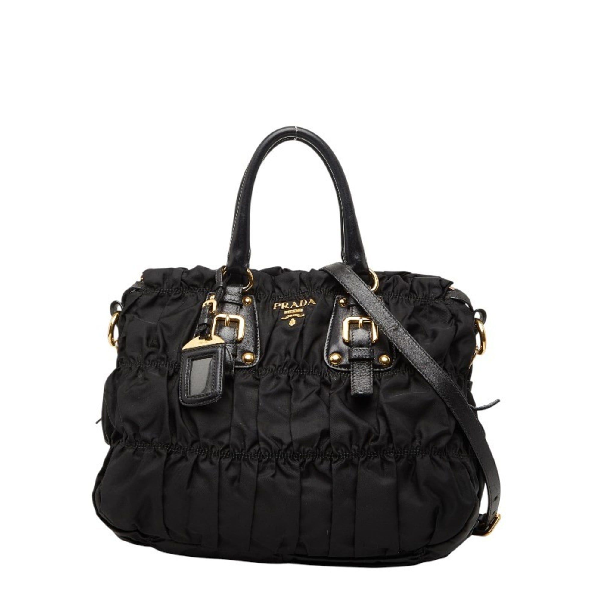 Prada Prada Gathered Logo Tote Bag/Shoulder Bag, 2-Way, BN2346, Black Nylon and Leather, Women's, PRADA Size ONE SIZE - 1 Thumbnail