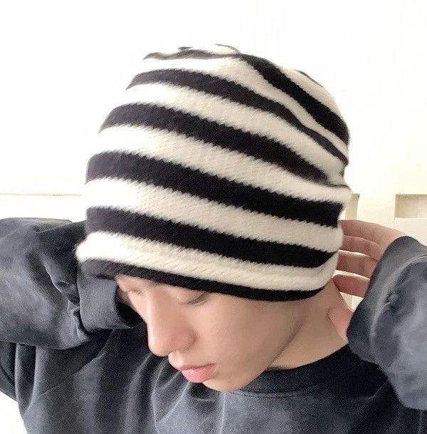Japanese Brand Retro cleanfit vintage punk striped wool slouch beanie hat Size ONE SIZE - 3 Thumbnail