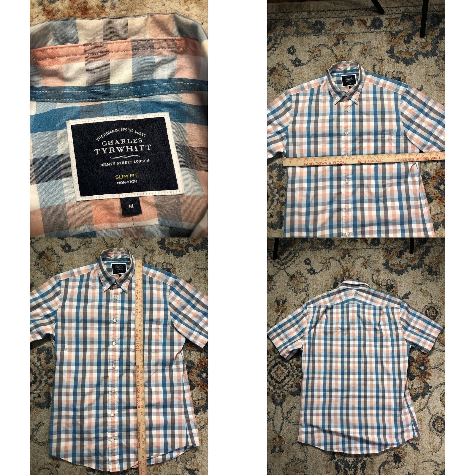 Charles Tyrwhitt Charles Tyrwhitt Shirt Mens M Multicolor Check Short Sleeve Button-Down Non-Iron Slim Fit Size US M / EU 48-50 / 2 - 8 Thumbnail